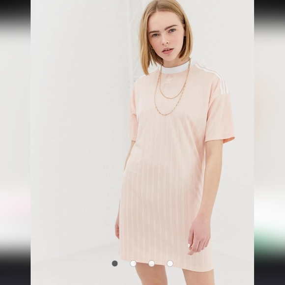 Adidas Originals Trefoil Pink White Striped Tshirt Dress Women's Size Large L - Picture 4 of 15